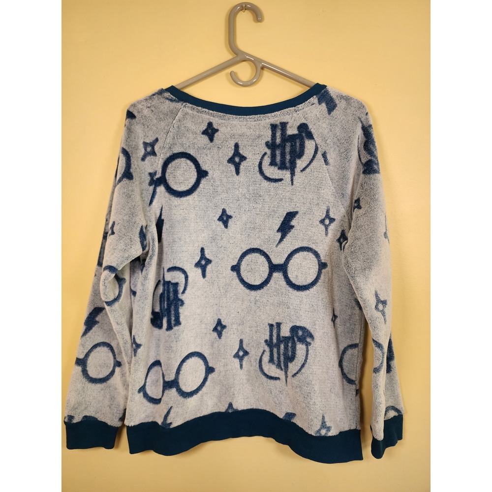 Wizarding World Harry Potter Blue Fuzzy Fleece Top Sleepwear Sz M - Picture 2 of 7